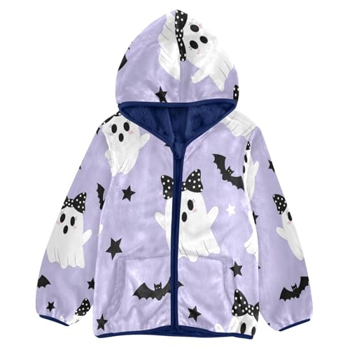 Cute Ghosts with Bows Flying Toddler Fleece Jacket Girl Boys Hooded Fleece Jacket Coat Warm Outwear Zip-up 3-10T