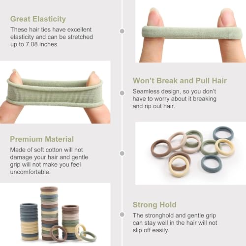 Image of Bessrung 100PCS Light Color Seamless Elastic Hair Ties No Damage for Women | Soft Stretch Hair Elastics, Snag-Free Hair Bands for Thick Thin Hair, Strong All-Day Hold, Hair Accessories for Everyday Use