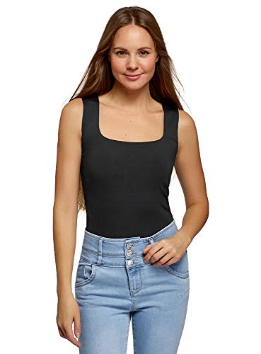 oodji Collection Femme Top en Tissu Élastique à Larges Bretelles, Noir, XS Cover