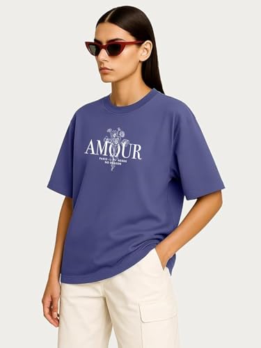 Image of Women's Printed Oversized T-Shirt with Half Sleeves and Round Neck, Soft Spun Fabric for Casual Wear (Size - S-2XL)