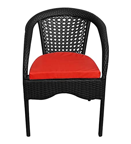 Image of Anaya Decor D-8 Chairs Table Set 4+1 Wicker Patio Furniture Sets 4 Chair and 1 Table with Cushions for Garden Balcony Bedroom Powder Coated Frame Uv Protected Wicker (Black+Red)