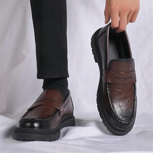 Men's Formal ShoesLeather Fashion Slip-on Pointed Toe Party Non Slip Block Heel Anti-Slip Shoe3