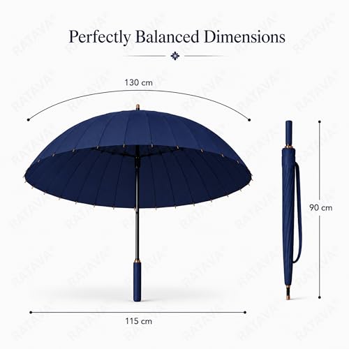 Image of Extra Large 24 Ribs Golf Umbrella - Automatic Open Long Handle, Heavy Duty Windproof Double Canopy, Waterproof & UV Protection Stick Umbrella for Men & Women 1pc