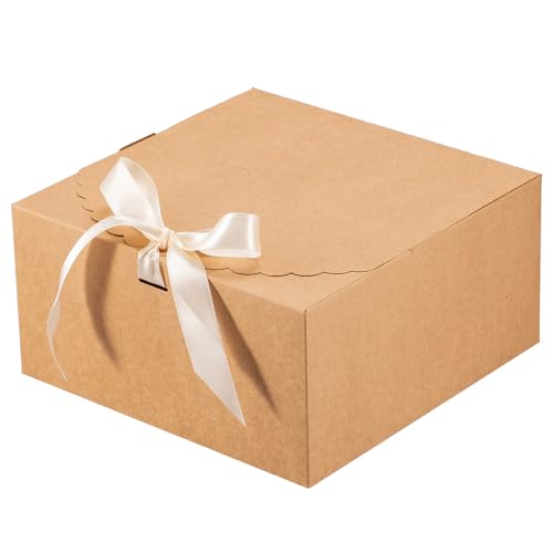 UnicoPak 6 Pack 8x8x4 Brown Gift Boxes with Lids for Presents Cardboard Kraft Gift Boxes Bulk for Gifts Birthday Wedding Party Bridesmaid Proposal Box Christmas