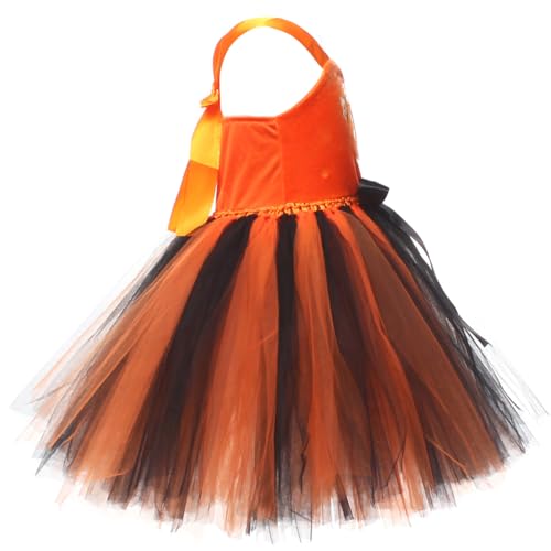 Orange Pumpkin Halloween Dress for Girls Halter Puffy Layered Tulle Tutu Toddler Kids Velvet Scary Party Sundress2
