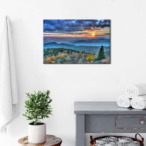 Aiyisu Blue Ridge Mountain Wall Art Sunrise Smoky Mountains Pictures For Living Room Decor Nature Forest Photo Prints National Park Landscape Canvas Painting Artwork For Bedroom Office Home Decoration 12X16 Inch thumb #4