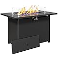 FansaFurn 43'' Propane Fire Pit Table, 50000 BTU Gas Fire Pits Table with Removable Lid and Lava Rock, Rectangular Fire Table with Cover, Ideal for Dining or Party on Patio, Garden, Yard, Black