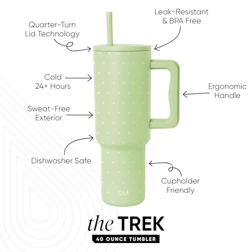 Image of Simple Modern 40 oz Trek Tumbler with Handle and Straw Lid | Cup Holder Friendly Insulated Stainless Steel Travel Mug | Pistachio Dots