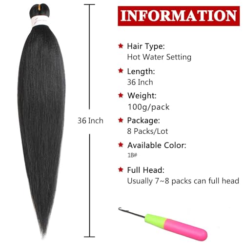 XTREND 8 Packs 36 Inch Long Pre Stretched Braiding Hair EZ Braiding Hair Extensions for Box Braids Hot Water Setting Soft Yaki Texture Kanekalon Crochet Hair Extensions for Braiding - Image 2