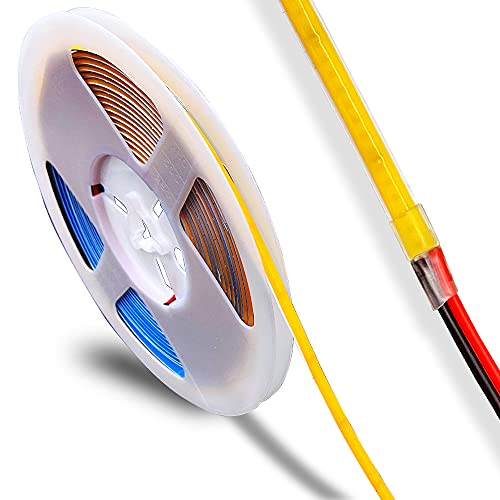 Image of DC 12V /24V 5MM Width PCB Premium High Brightness COB LED Strip Flexible High Density Chips CRI 90+ UHB Warm Natural White Light 5M (Natural Light 4000K, DC 12V)