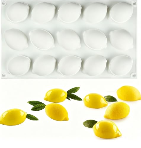 AFINSEA Lemons Shape Silicone Mold for Baking Mousse Cake Candy Chocolate French Fruit Dessert Pastry Cupcake Ice Cream Pudding Cake Decoration Mold(15-Cavity))