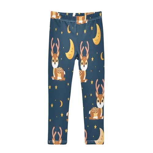 Toddler Girls Leggings Printed Yoga Pants Leggings Deer Night Background and Moon Stars for Kids