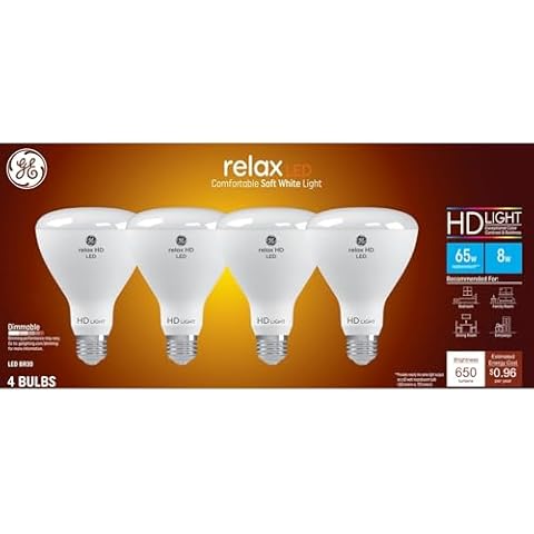 GE Relax LED Light Bulb, 65 Watt, Soft White, BR30 Indoor Floodlight (4 Pack) Cover