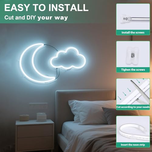 Image of 6.56FT White Neon Light Strip, 5V USB White Led Strip Lights with Touch Controller, Flexible Neon Rope Light for Bedroom, Party, Home Decor, Poster Lights
