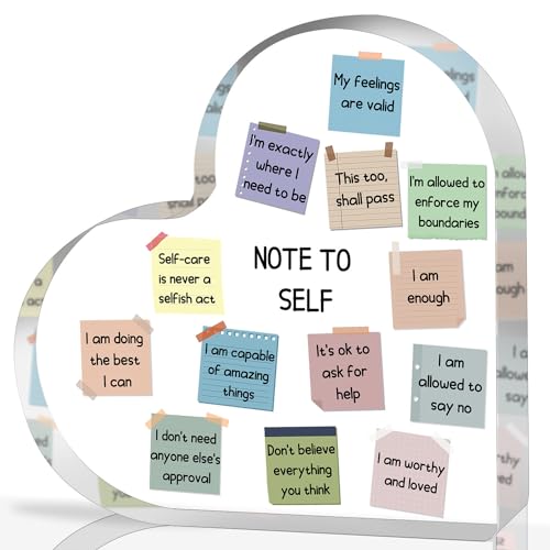 Note to Self Motivational Decor - Office Acrylic Heart Gift Therapy Mental Health Print Decorations for School Counseling Office Therapy Desktop Art Decoration School Counselor, Therapist Office Gifts