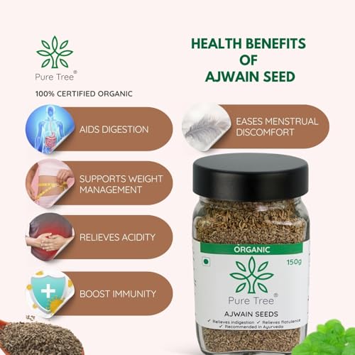Image of Pure Tree Certified Organic Carom Seeds | 150 g | Glass Jar | Ajwain Seeds | Omam | Vamu | Ajowan | Ayamodakam Seeds Rich In Antioxidants