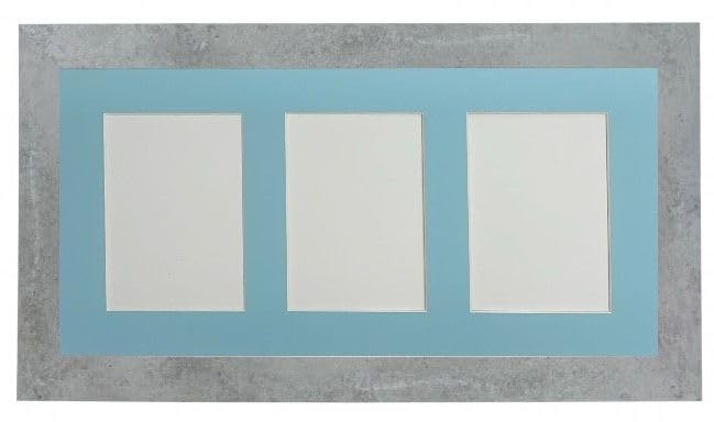 Metro Mineral Grey Picture Photo Frame with Blue 7 x 5 Inch Three Aperture Long Mount