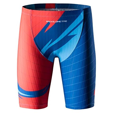MY KILOMETRE Boys' Jammer Swimsuit with Drawstring Training Swimwear for Kids Endurance Boys Youth Swim Shorts Kids Swimsuit Red Cover