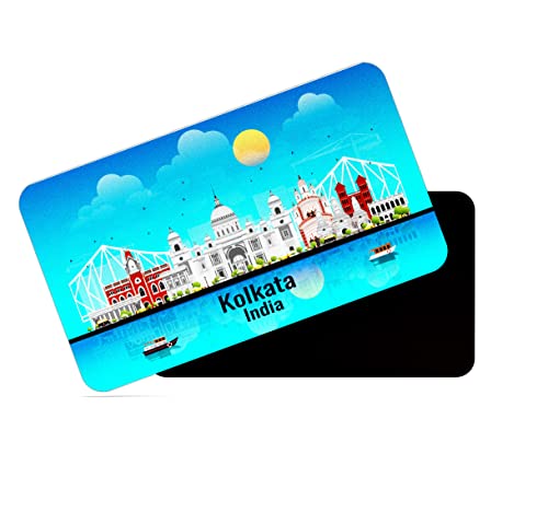 Image of dhcrafts Rectangular Rubber Fridge Magnet /Magnetic Card Blue India Kolkata Design Pack of 1 (8.6cm x 5.4cm)