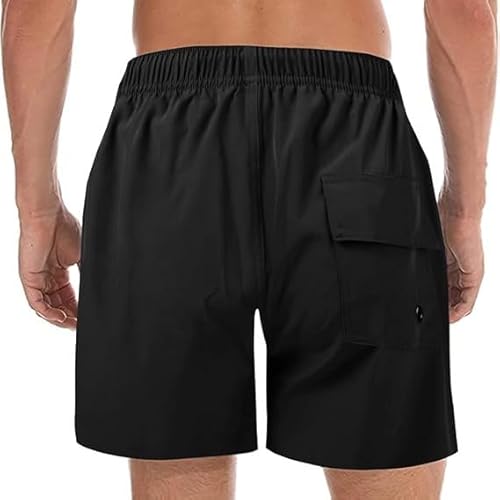 Lukovee Men's Swim Trunks - Quick Dry Drawstring Lined Swim Shorts with Pockets - Beach Shorts Bathing Suits for Men with Compression Liner