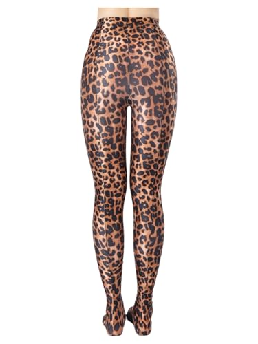 Women's Leopard Print Shiny Sheer High - Waist Footed Tights for Dance & Party4