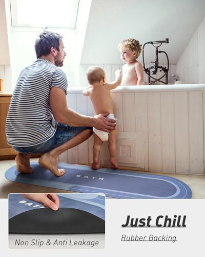 MontVoo Bath Mat Runner - Long Non Slip Absorbent Quick Dry Thin Bath Rug for Bathroom Floor Mat - Rubber Backed - Stain Resistant - Easy Care -Navy17 x50 - Thumbnail 6