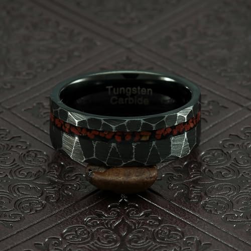 100S JEWELRY Engraved Personalized Black Hammered Tungsten Rings For Men Imitated Dinosaur Bone Inlay Wedding Band Size 6-164