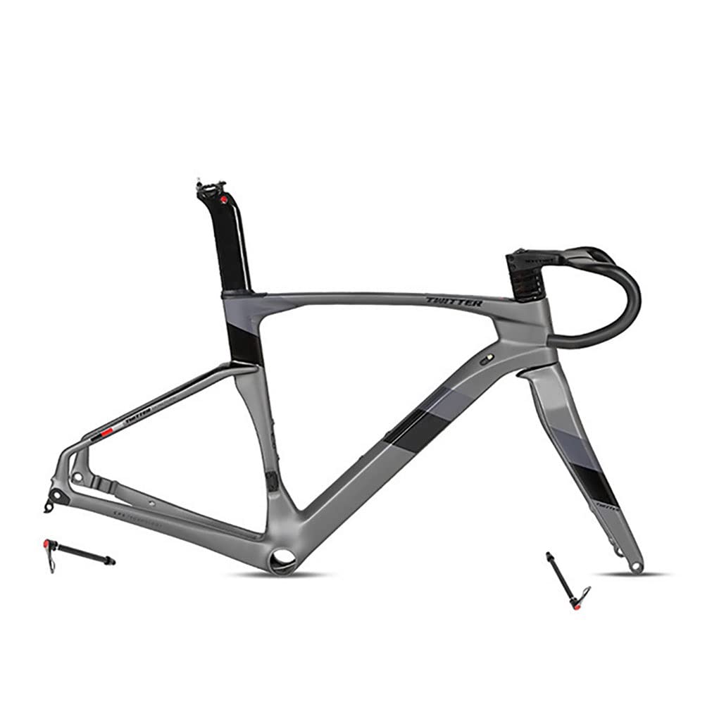 HIMALO 700c Road Bike Frameset Disc Brake Carbon Racing Frame 45/48/51/54CM 100/142mm Thru Axle ?with Fork Handlebar Seat Tube(Dark Gray,51CM)