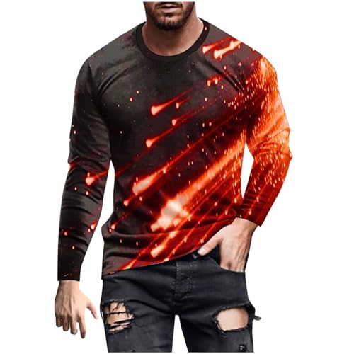 Crew Neck Sweatshirt for Mens Graphic Print Long Sleeve Causal Pullover Shirts Loose Fit Comfortable Fall Tee Top Prime of Day Deals Today 2024 Mens Tall T Shirts Orange S