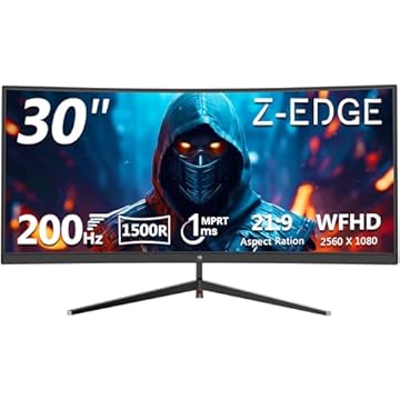 Z-Edge Monitor de jogos ultra amplo curvado de 30 polegadas 200Hz 1ms MPRT 21:9 VA painel 2560x1080 R1500 tela curvada, FreeSync, HDMI e DisplayPort, com luz RGB