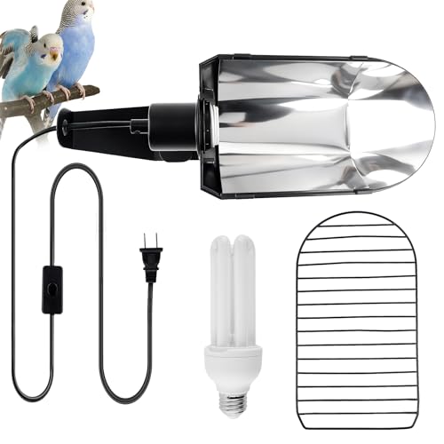 HOSUKKO Bird Cage Light Fixture Combo Kit with Chew Guard,Lamp Hood with 2.4% UVB UVA 20W Compact Fluorescent Bulb for All Kinds Captive Birds