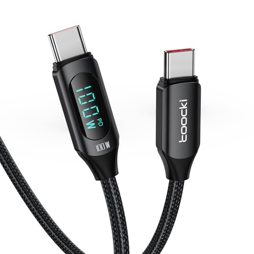 toocki usb c ケーブル 100W LEDディスプレイ付き【ブラック 1M】 タイプC PD急速充電 typec ナイロン編み iPhone 17/iPhone 16/iPhone 15/Plus、MacBook Air/Pro、Galaxy、SwitchなどUSB-Cデバイスに対応