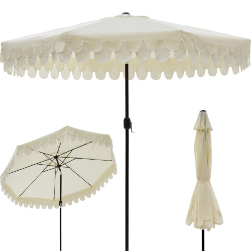 Kbrellaoutlets 9FT Scalloped Patio Umbrella with Crank & Tilt Wind Vent UV-Resistant Outdoor Umbrella with Double-Layer Wavy Trim Wind Resistant Patio Umbrella for Terrace Courtyard Lawn