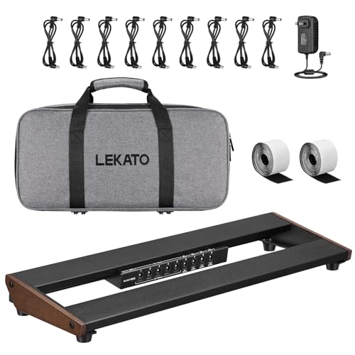 LEKATO Guitar Pedal Board Pedal Board with Built-in Power Supply 15.5x5.1x1.6 1.3LB Aluminum Alloy Powered Pedal Board with Pedal Cables Bag Adhesive Hookside Tape