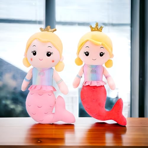 Image of Liquortees Cute Mermaid Plush Toy for Baby Girl - Teddy Bear Doll Gift for Girls Age 5 to 10 Years, Soft Plushies Toys (32 cm Combo Red & Pink)
