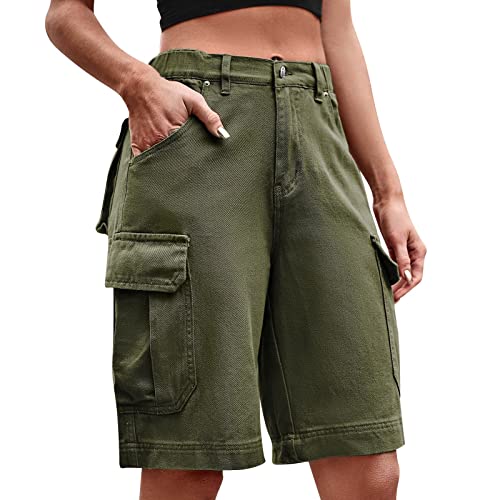 Short de bain femme haut de gamme coupe motard en jean décontracté vert