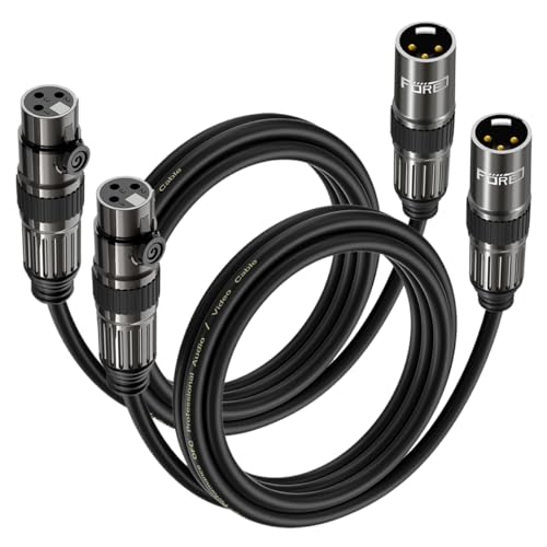 FORE 1m 2-Pack XLR to XLR Cables, XLR Microphone Cable, Oxygen-Free Copper (OFC) XLR Male to Female Cord, Mic Cord, XLR Speaker Cables,Color Gunmetal Grey & Black - 2 Pack 1m