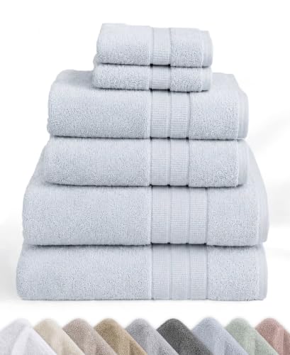 California Design Den Organic Cotton Bathroom Towel Set of 6, Soft Blue - image 1