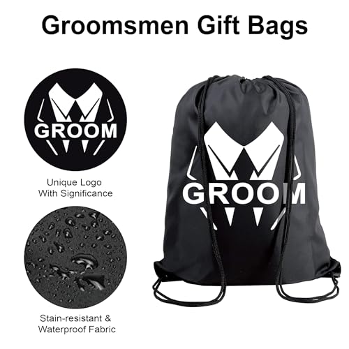 PartyGifts&beyond 7Pack Groomsman Drawstring Bag, Groom Drawstring Bag for Bachelor Party or Wedding(Suit-Bold)3