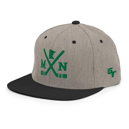 Minnesota Hockey Sticks Retro MN Snapback Hat Baseball Cap Heather/Black