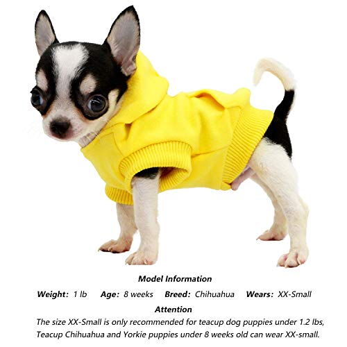 LOPHIPETS Hunde Baumwolle Hoodies Sweatshirts für kleine Hunde Chihuahua Welpen Kleidung Kaltes Wetter Mantel Gelb/XXS