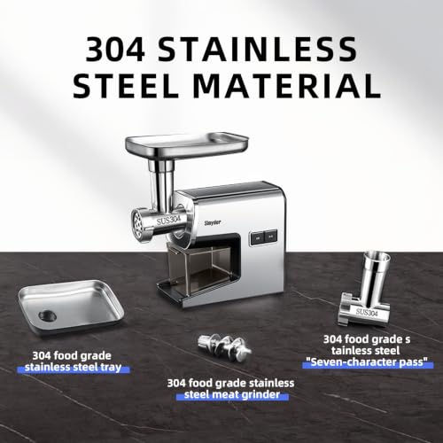 Image of Electric Meat Grinder,3000 Max 304 Stainless Steel Meat Mincer Accessories with 2 Blades,3 Grinding Plates,3 Sausage Stuffer Tubes & Kubbe Kit for Home & Kitchen Use