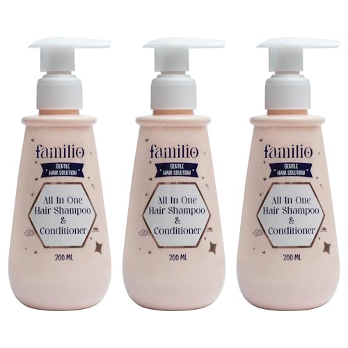 Image of Familio India All in Shampoo & Conditioner for Kids | Natural and Non Toxic | Tear-Free Formula | Natural Hydration for Baby | Rice Protein | Cruelty-free | Derma Tested | 200 ml (Pack of 3)