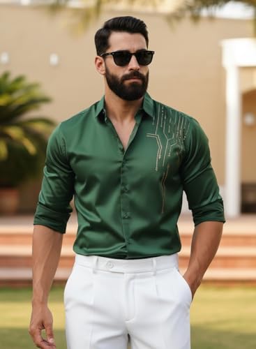 Image of IndoPrimo Men's Stylish Satin Shirt for Party, Formal, Daily and Casual Wear Full Sleeve Shirt for Men