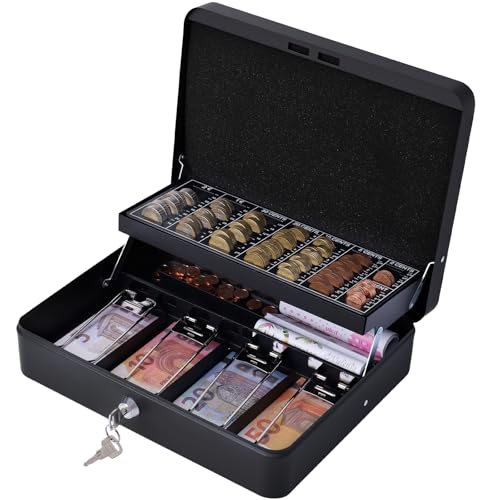 Geldkassette abschließbar mit Schlüssel Geldkassette mit Münzzählbrett Kleine tragbare Kasse für Haus Büro und Veranstaltungen 30 * 24 * 9cm