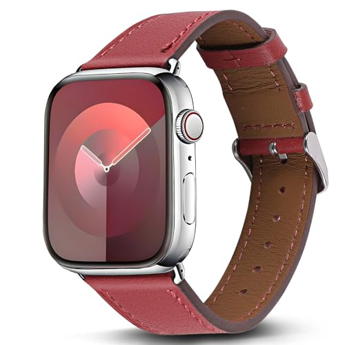 Genuine Leather Band Compatible with Apple Watch Bands for Women Men 49mm 46mm 45mm 44mm 42mm 41mm 40mm 38mm, Soft Leather Replacement Strap for iWatch Ultra/SE/Series 11 10 9 8 7 6 5 4 3 2 1