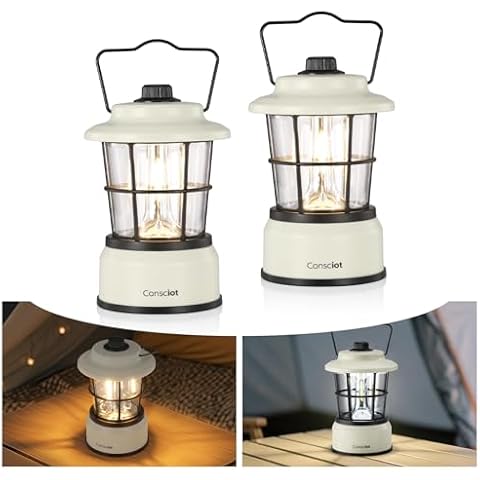 Consciot CL1 Mini Dual Light Sources LED Lantern, Retro Style Battery Powered Lamp, Dimmable Warm White and Daylight Modes, Up to 200H Run Time, Portable Atmosphere Lights for Indoor & Outdoor Use Cover