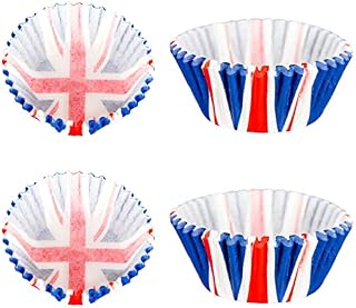 SHATCHI 200pcs Union Jack Paper Cupcake Cases Baking Cups Muffin Cake Great Britain King Charles III Coronation Table Food Decorations, Red, White, Blue