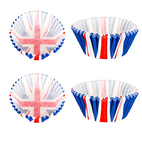 SHATCHI 100pcs Union Jack Paper Cupcake Cases Baking Cups Muffin Cake Great Britain King Charles III Coronation Table Food Decorations Red White Blue (SHATCHI)
