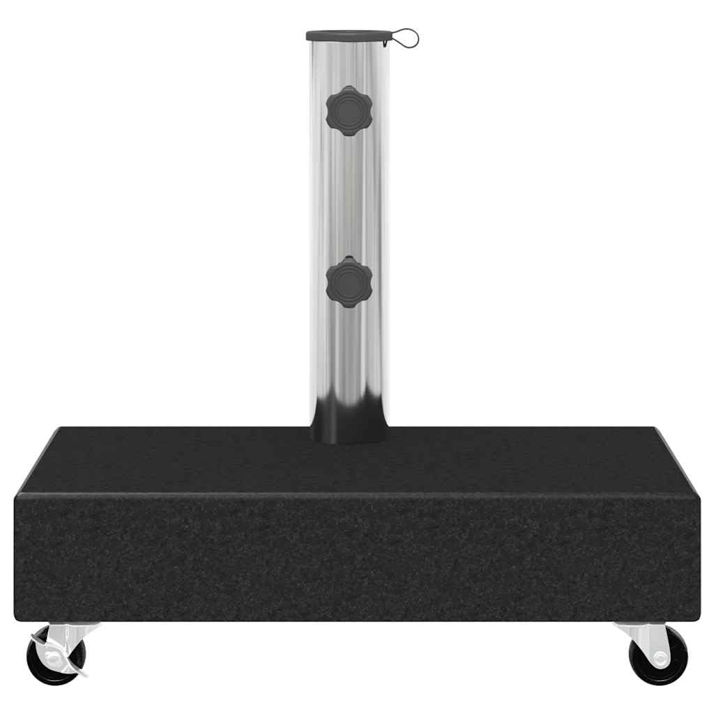 Supporto per ombrellone nero, 45 x 25 x 8 cm, in granito, con tubo in acciaio inox, 25 kg, ruote, adattatori per aste da 38 a 48 mm, per balcone, terrazzo, giardino